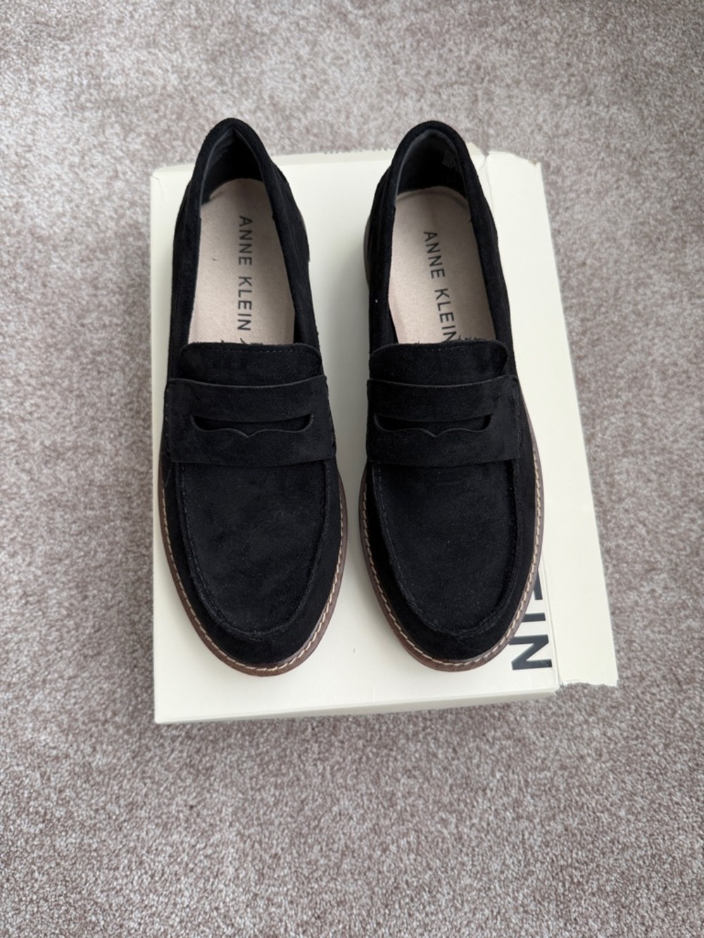 Anne Klein Black Suede Slip-On Penny Loafers